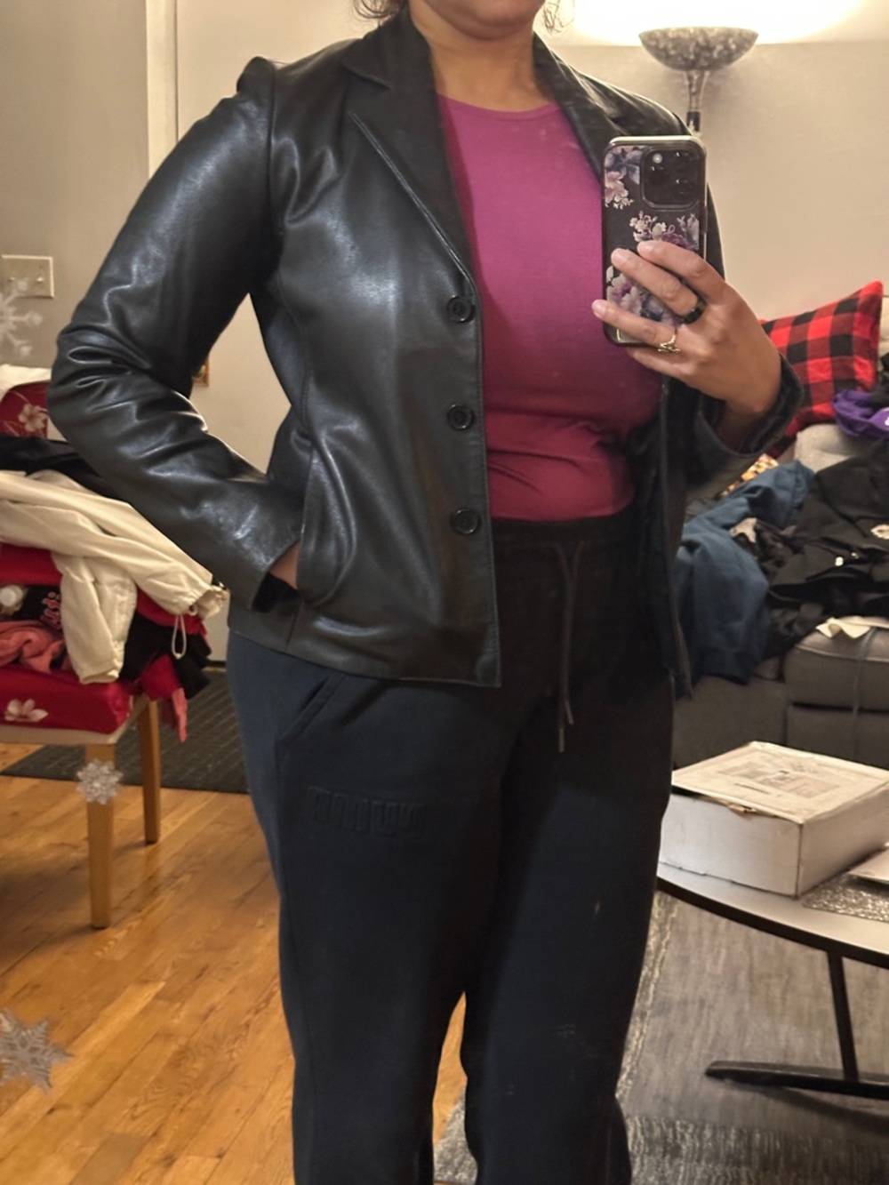 Black Leather Women's Blazer - Sleek Tailored Fit
